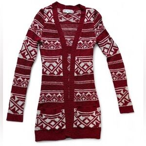 Pink Republic Geometric Cardigan XS red and cream